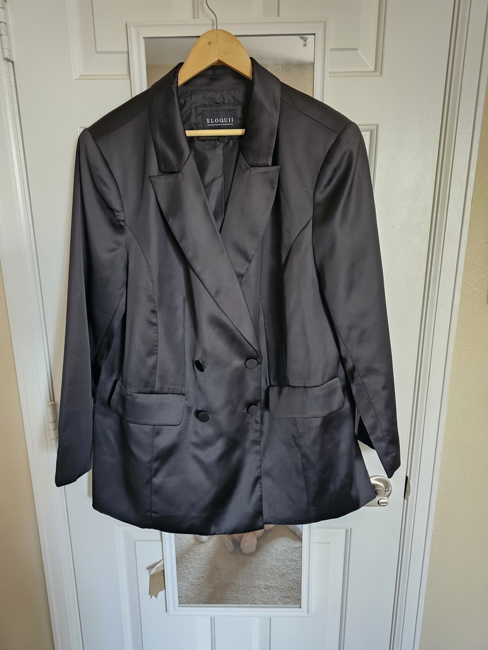 Eloquii Black Satin Double-Breasted Blazer Jacket